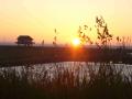 Sonnenuntergang, im Hintergrund die untergehende Sonne und das Hooger Seglerhaus